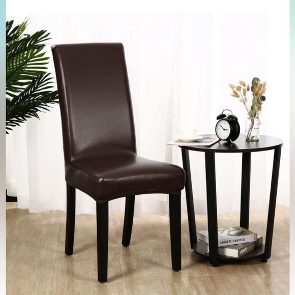 Dining Chair Covers Stretch Waterproof, Solid PU artificial Leather Protectors 2 - Picture 6 of 7